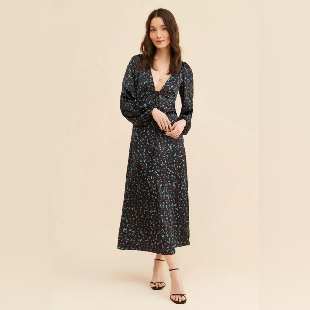 AFRM black floral low V dress
